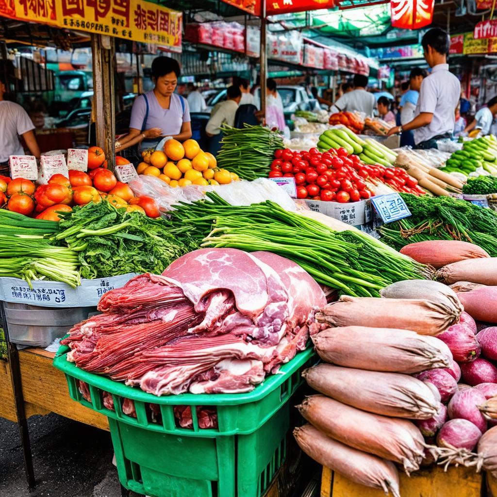 Gian hàng bày bán đủ loại rau củ quả, thực phẩm tươi sống tại Chợ Văn La